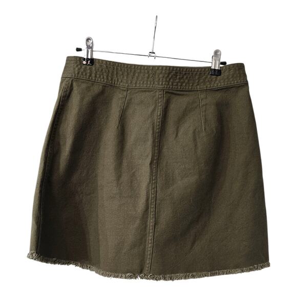 MADEWELL Raw Hem A-Line Mini Skirt Olive Green Snap Closure Pockets Size 6 - Picture 2 of 8